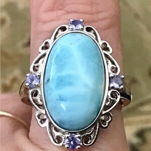 JTV Oval Larimar & Tanzanite Silver Ring
